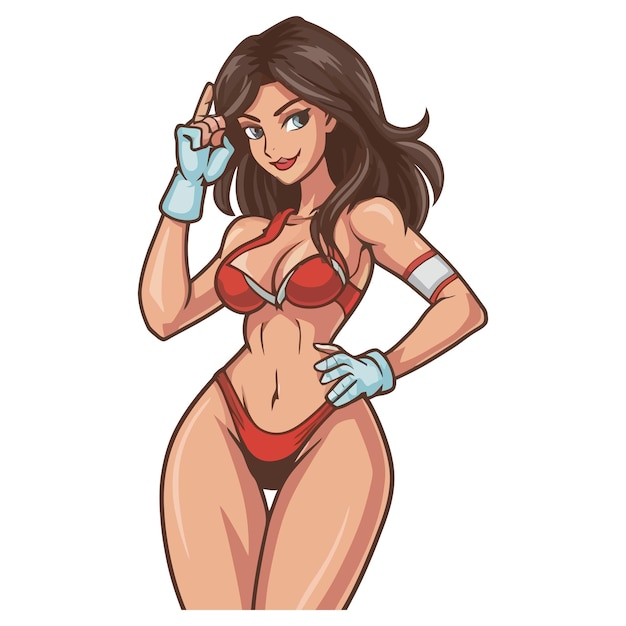 Vector attractive hot girl cartoon type horney assistant gaming