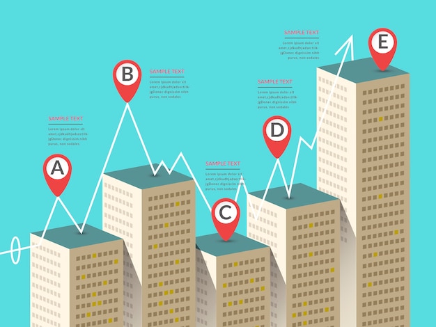 Attraente design infografico con elementi di edifici aziendali