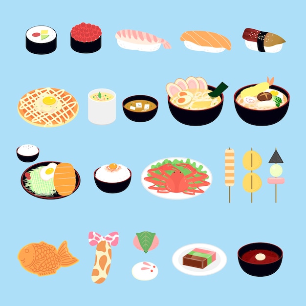 Набор привлекательных японских деликатесов и закусок