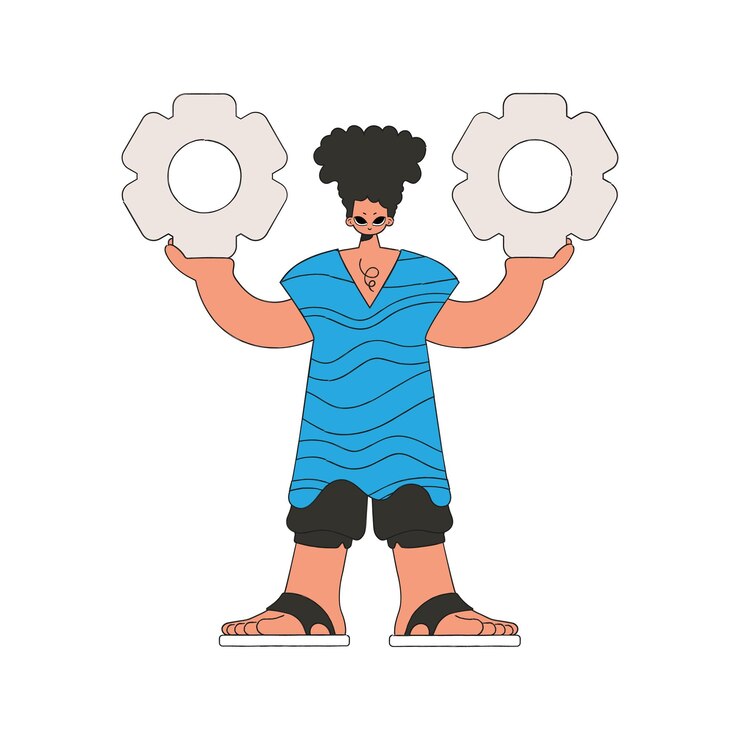 Vector attractive man holding gears in his hands idea theme