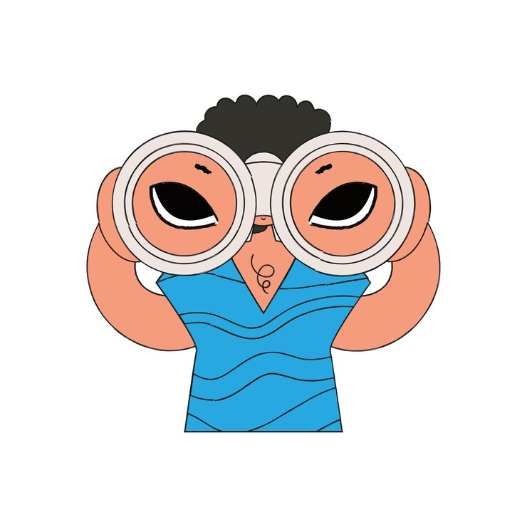 Vector attractive man looks through binoculars hr theme