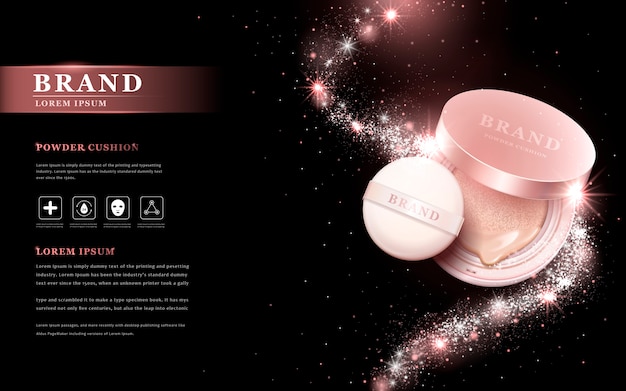 Vector attractive powder cushion ads with products