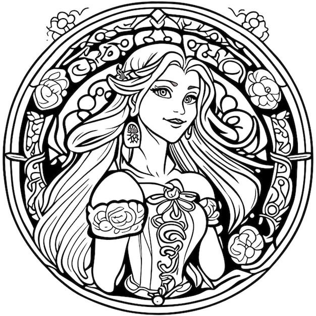 attractive princess coloring pages vector art white background coloring book line art