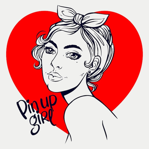 Attractive smiling girl in pin-up style. hand-drawn illustration - 2