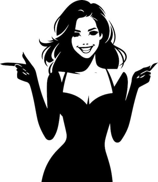 Vector attractive smiling happy woman pointing fingers right vector black color silhouette 9