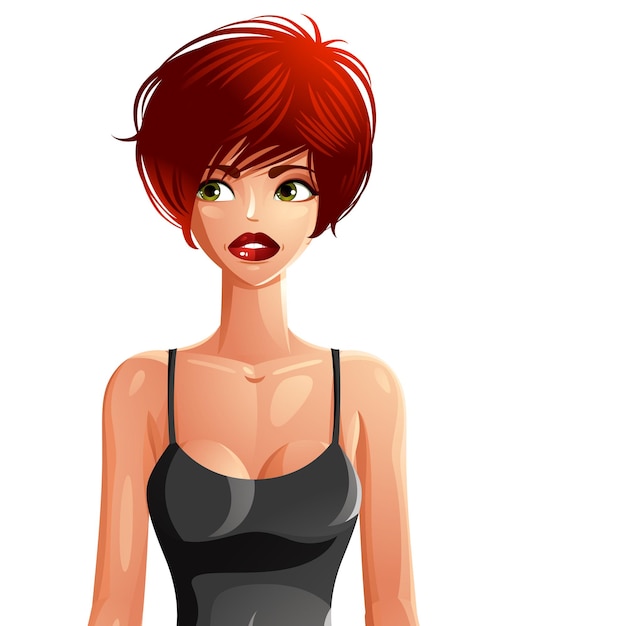 Vector attractive white-skin girl, colorful illustration. sexy caucasian woman, beautiful red-haired female.