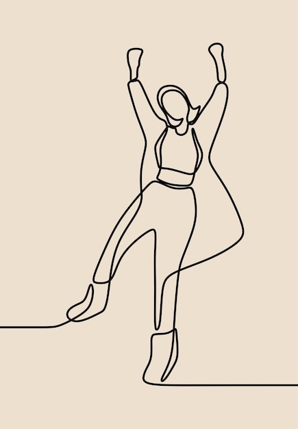 Attractive woman dancing zumba oneline continuous single line art