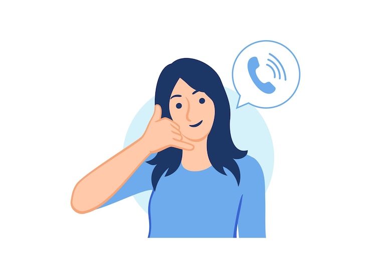 Vector attractive woman making phone gesture call me give me a call