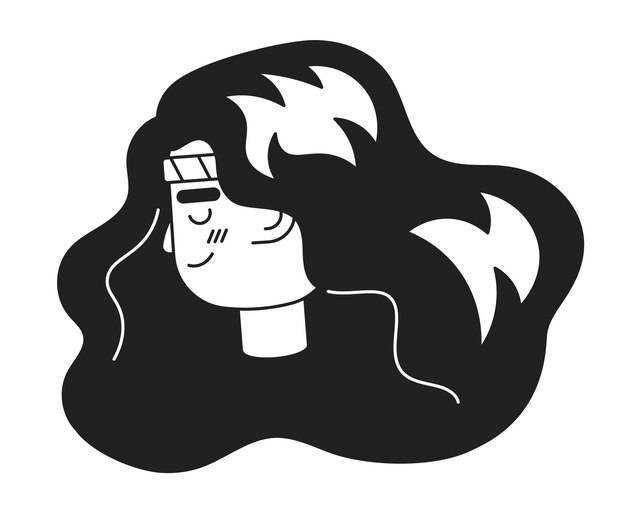 Attractive woman with lush hair monochrome flat linear character head Editable outline hand drawn human face icon 2D cartoon spot vector avatar illustration for animation