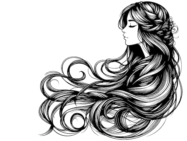 ベクトル の毛が波状で唇が満ちている魅力的な女性ベクトルジェネレーティブ・アイ・アンチストレス・ウッド・パターン
