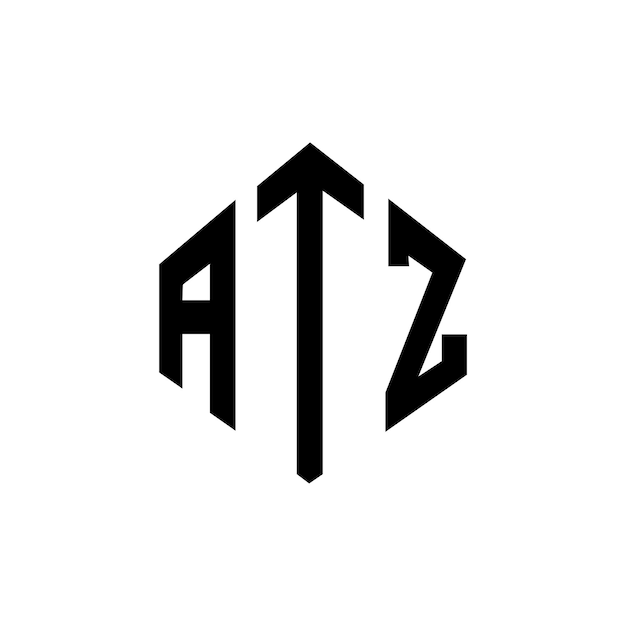 다각형 모양의 ATZ 글자 로고 디자인, ATZ 다각형 및 큐브 모양 로고 디자인 ATZ 육각형 터 로고 템플릿, 하색과 검은색 ATZ 모노그램 비즈니스 및 부동산 로고