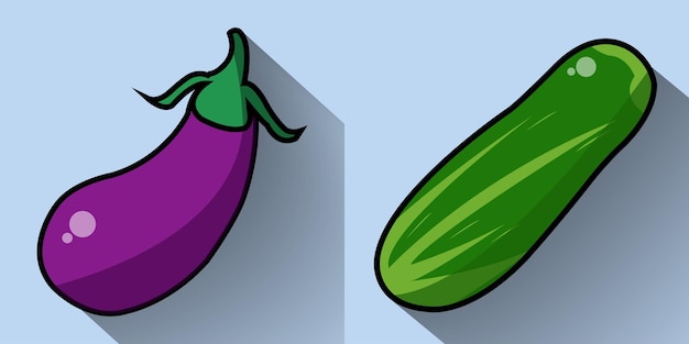 Aubergine en komkommer Vectorbeelden