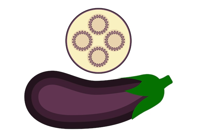 Vector aubergine en plakjes aubergine vectorafbeeldingen op een witte achtergrond