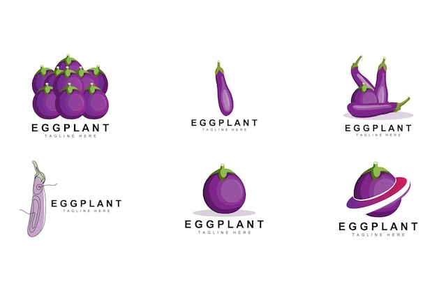 Vector aubergine logo ontwerp groenten illustratie paarse groente plantage vector product merk pictogrammalplaatje