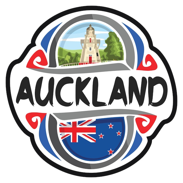 Auckland New Zealand Flag Travel Souvenir Sticker Skyline Landmark Logo Badge Stamp Seal Emblem EPS