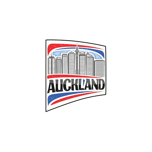 Auckland Skyline Landmark Flag Sticker Emblem Badge Travel Souvenir Illustration