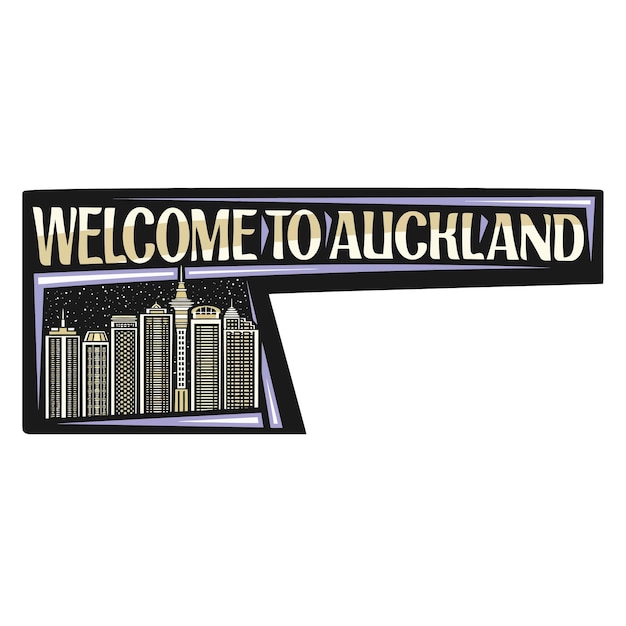 Vector auckland skyline landmark vlag sticker embleem badge reizen souvenir illustratie