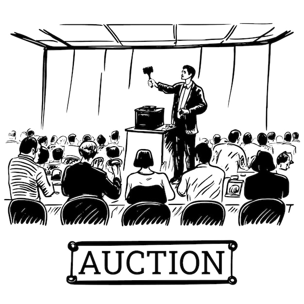 Auction Bidding Banner hand drawn sketch