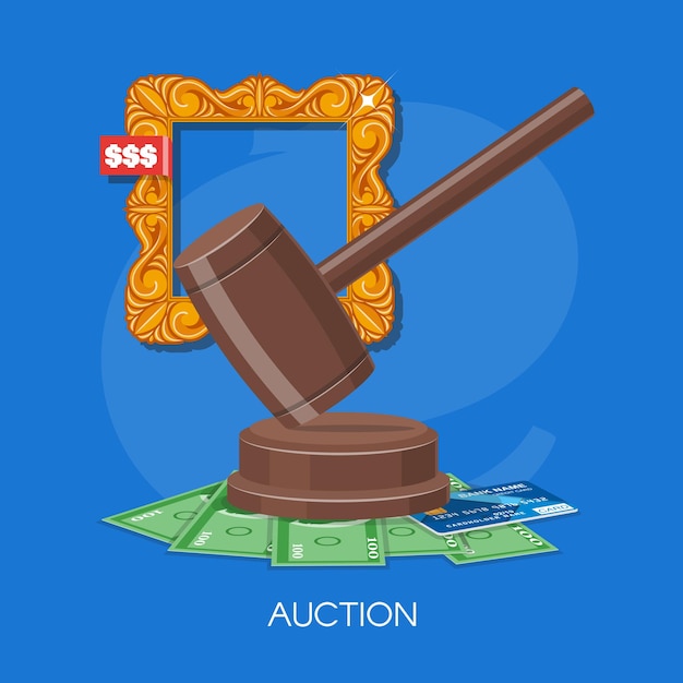 Vector auction and bidding concept vector illustration in flat style design selling arts