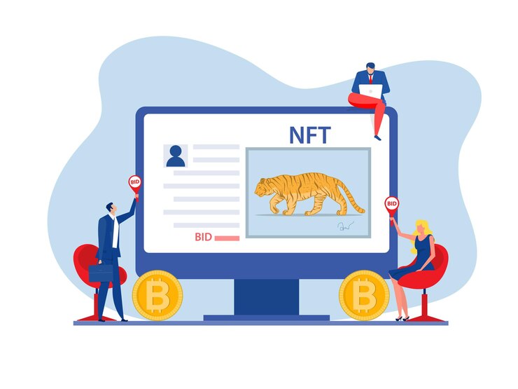 Vector auction business selling animal painting concept of selling non-fungible token at auction nft technology vector.