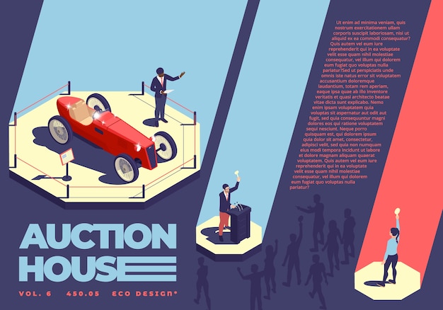 Vector auction house illustration in isometric view