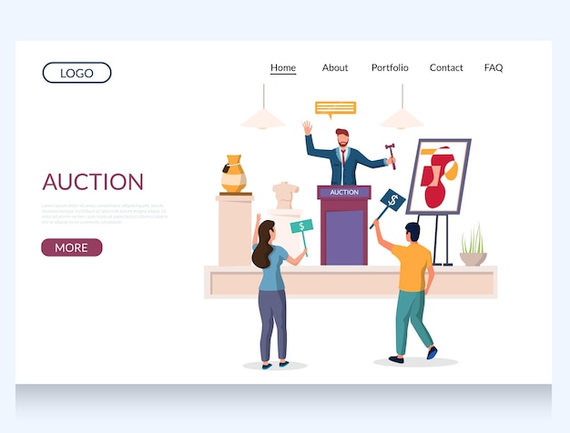 Vector auction vector website landing page design template