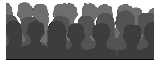 Vector audience black silhouettes people group panoramic background