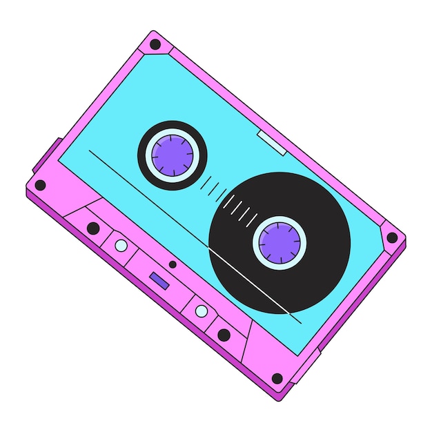 Audio cassette flat vector cartoon icon