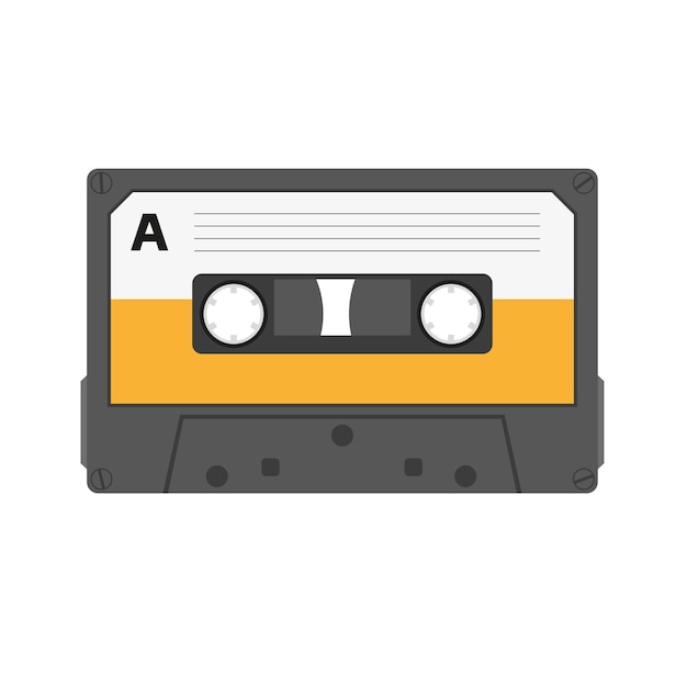 An audio cassette with a blank sticker and a space for text isolated on a white background