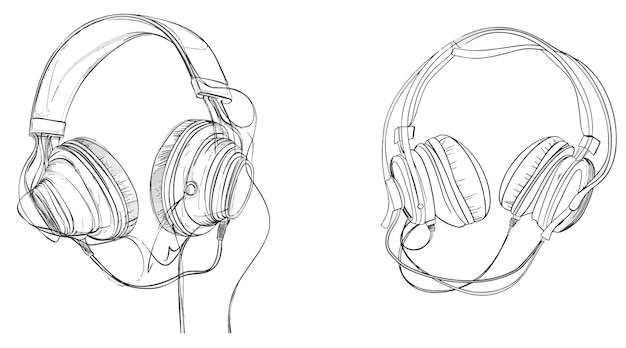 Vector audio headphone outline sketch lineart concept of musical symbol