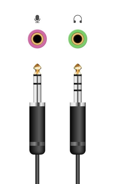 Audio jack cable with mic and headphone socket, vector illustration