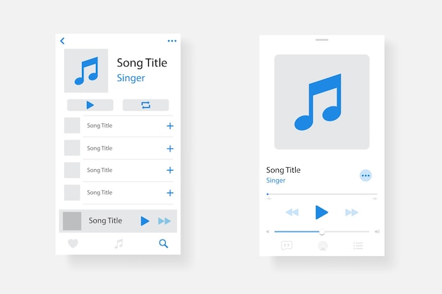Vector audio player interface music player app interface social media screen template mobile audio player ui interface profile album song playlist mockup app interface template play button eps 10