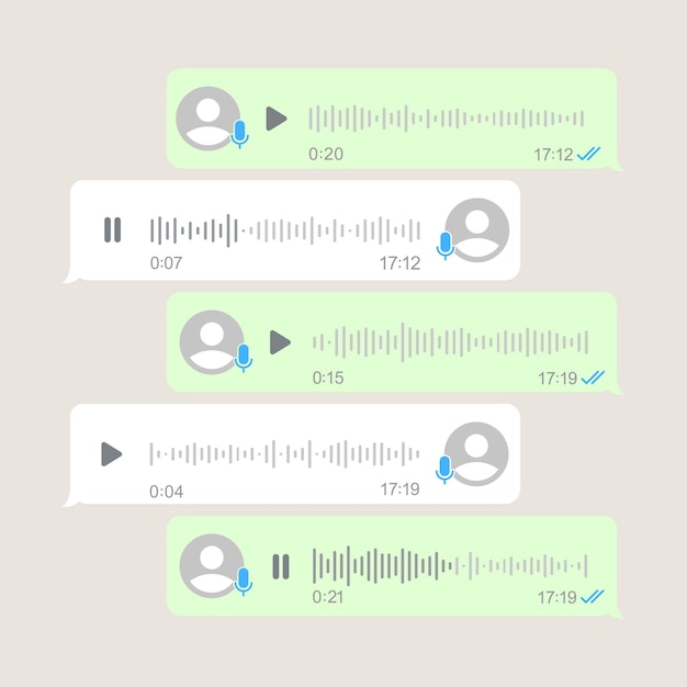 ベクトル 音声録音のコンセプト 音声メッセージ セット 電話対応のための音声メッセージを録音する ソーシャル メディア チャット用の音波を含む音声メッセージ 白い背景のベクトル図