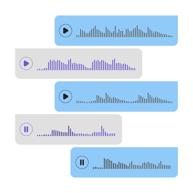 ベクトル 音声録音のコンセプト 音声メッセージ セット 電話対応のための音声メッセージを録音する ソーシャル メディア チャット用の音波を含む音声メッセージ 白い背景のベクトル図