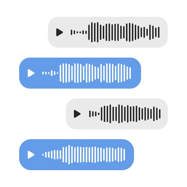 Audio record concept Voice messages set Record voice message for phone correspondence Voice messages with sound wave for social media chat Vector illustration on a white background