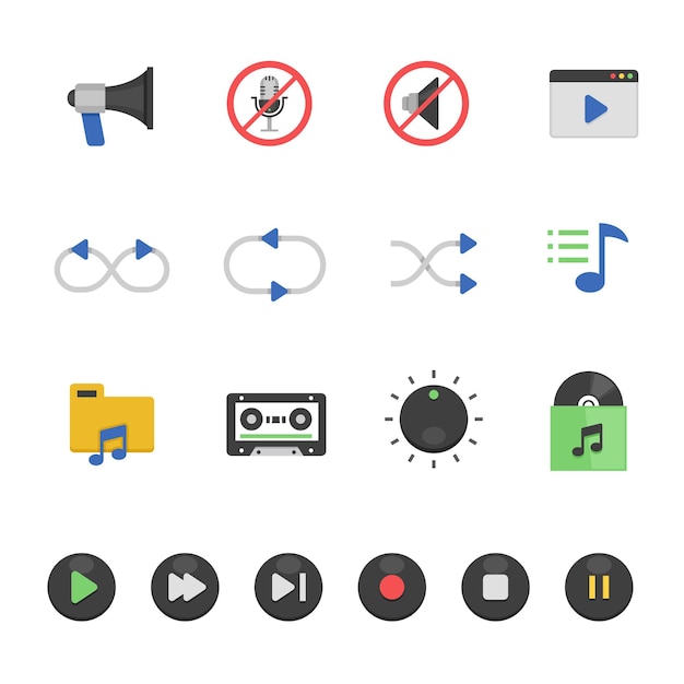 Vector audio and sound color flat icon