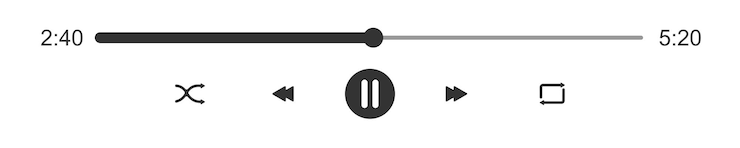 Vector audio or video player progress loading bar with time slider pause shuffle repeat rewind and fast forward buttons template of mediaplayer playback panel interface