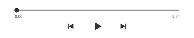 Audio or video player progress loading bar with time slider play rewind and fast forward buttons