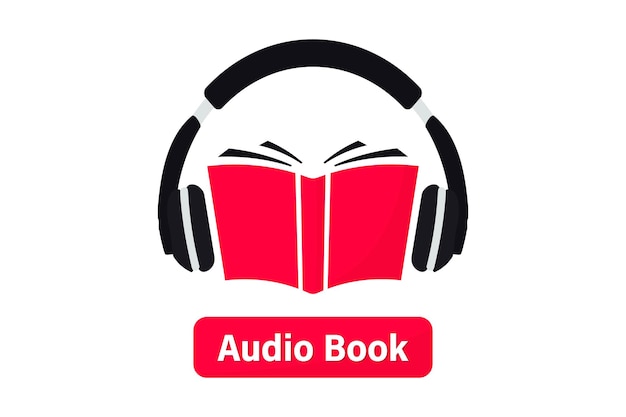Audioboeken-logo. Luister literatuur, e-books in audioformaat. Boeken online mobiele applicatie platte pictogram. Online audioboek met koptelefoon, e-learning op afstand. Podcast, webinar, zelfstudie