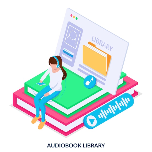 Audiobook library. Vector illustration.
