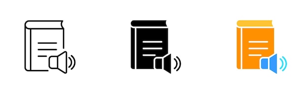 Значок линии аудиокниги Автор литературы проза чтение литературы библиотека электронных книг атенеум атенеум бумага Громкоговоритель Векторная икона в черном и красочном стиле линии на белом фоне