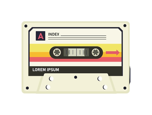 Audiocassette concept Retro geluidsapparatuur voor bandrecorder Muziek en liedjes favoriete afspeellijsten Sticker voor sociale netwerken Cartoon platte vectorillustratie geïsoleerd op een witte achtergrond