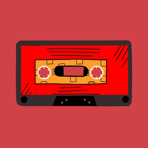 Audiocassette retro design element in de stijl van de jaren 90, 1980 vectorillustratie in vlakke stijl