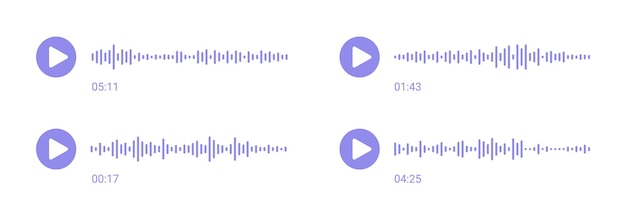 Messaggio audio con onde sonore e pulsante di riproduzione tabella di registrazione vocale dei social media linea podcast soundwave