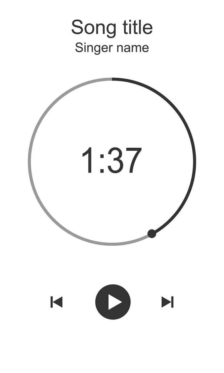 Vector audioplayer interface with round loading bar timer rewind play and fast forward buttons music player playback layout song podcast stream radio listening graphic element