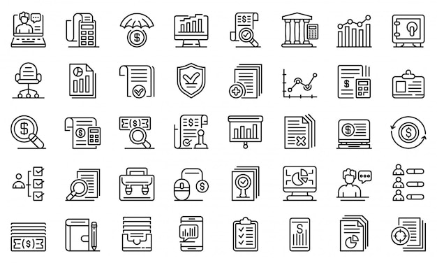 Audit icons set, outline style