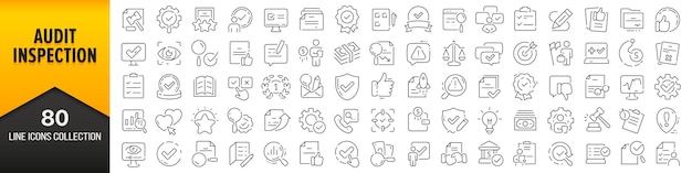 Audit and inspection line icons collection Big UI icon set in a flat design Thin outline icons pack Vector illustration EPS10