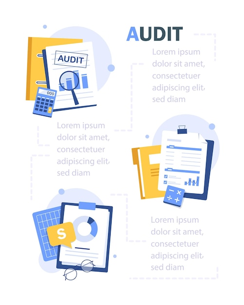 Auditing concepts. Auditor at table during examination of financial report. Tax process. Research