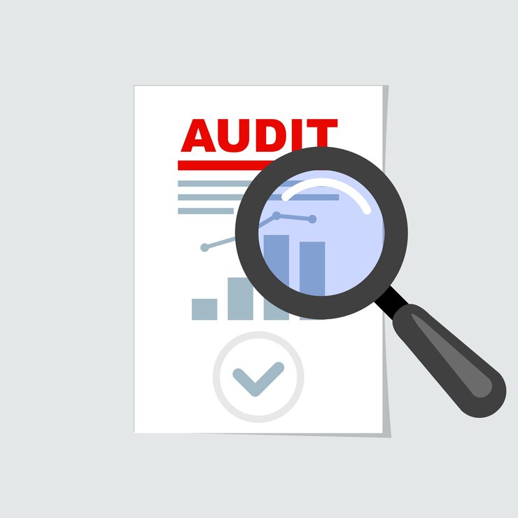 Vector auditing icon - magnifier on report, audit concept
