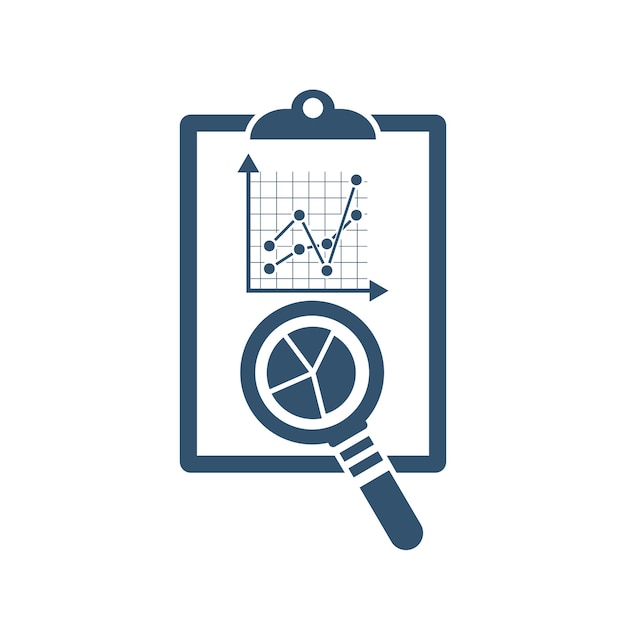 Auditing icon. Magnifying glass with documents. Financial audit. Research, project management, planning, accounting, analysis, data. Vector illustration. Auditing concepts. Symbol audit. Data checking